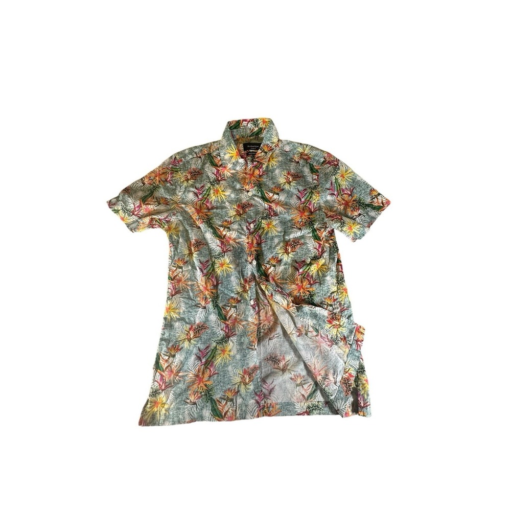 Bugatchi Shirt Adult Small Blue Floral Hawaiian Summer Shaped Fit Superline Men